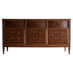 Vintage Mid-Century Modern Walnut Triple Dresser by Ward Furniture, Circa 1970s