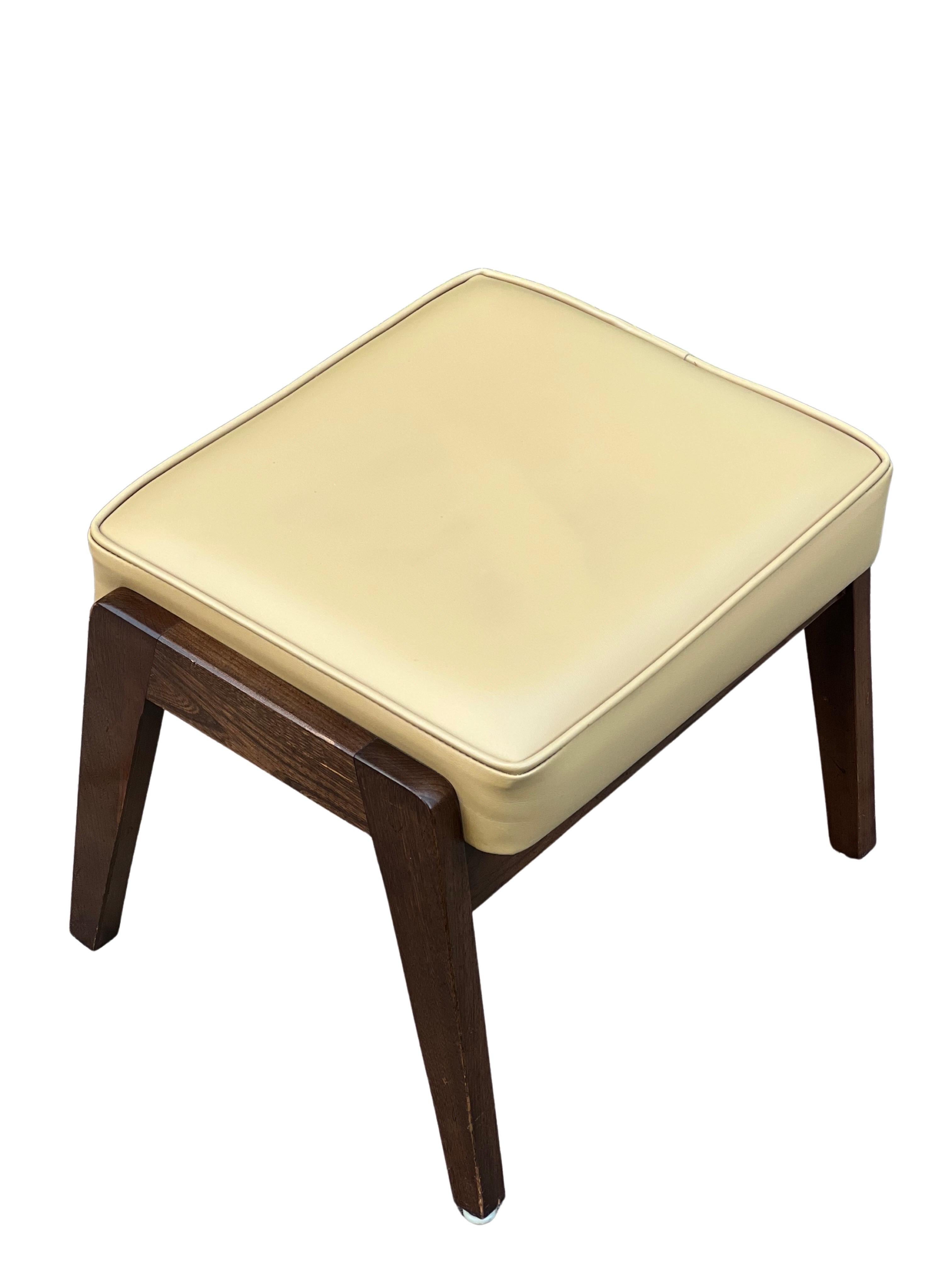 20th Century Vintage Mid Century Modern Walnut Upholstered Footstool For Sale