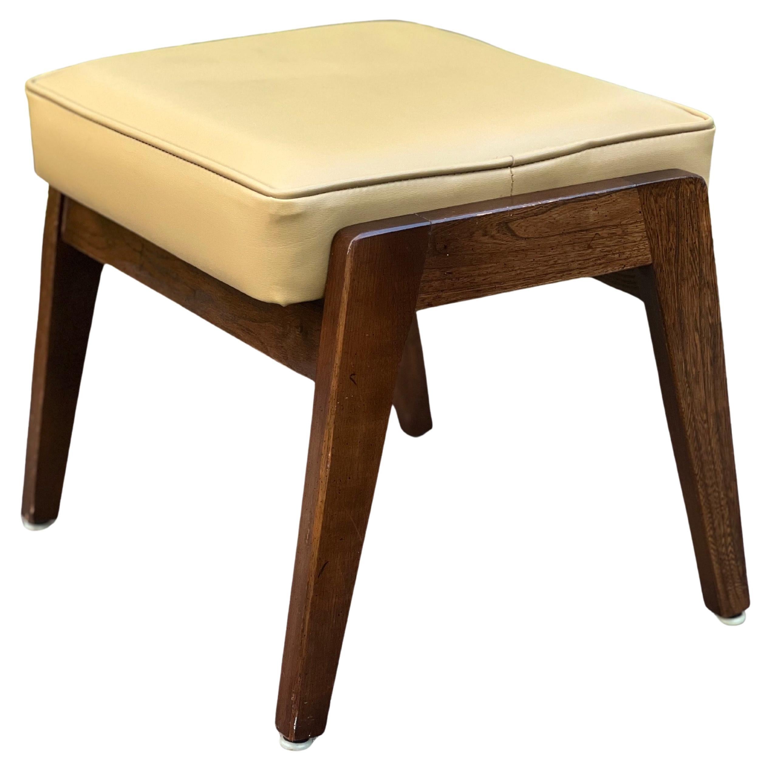 Vintage Mid Century Modern Walnut Upholstered Footstool For Sale