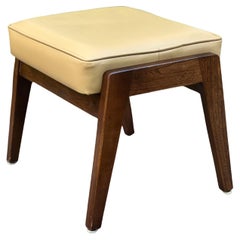 Retro Mid Century Modern Walnut Upholstered Footstool