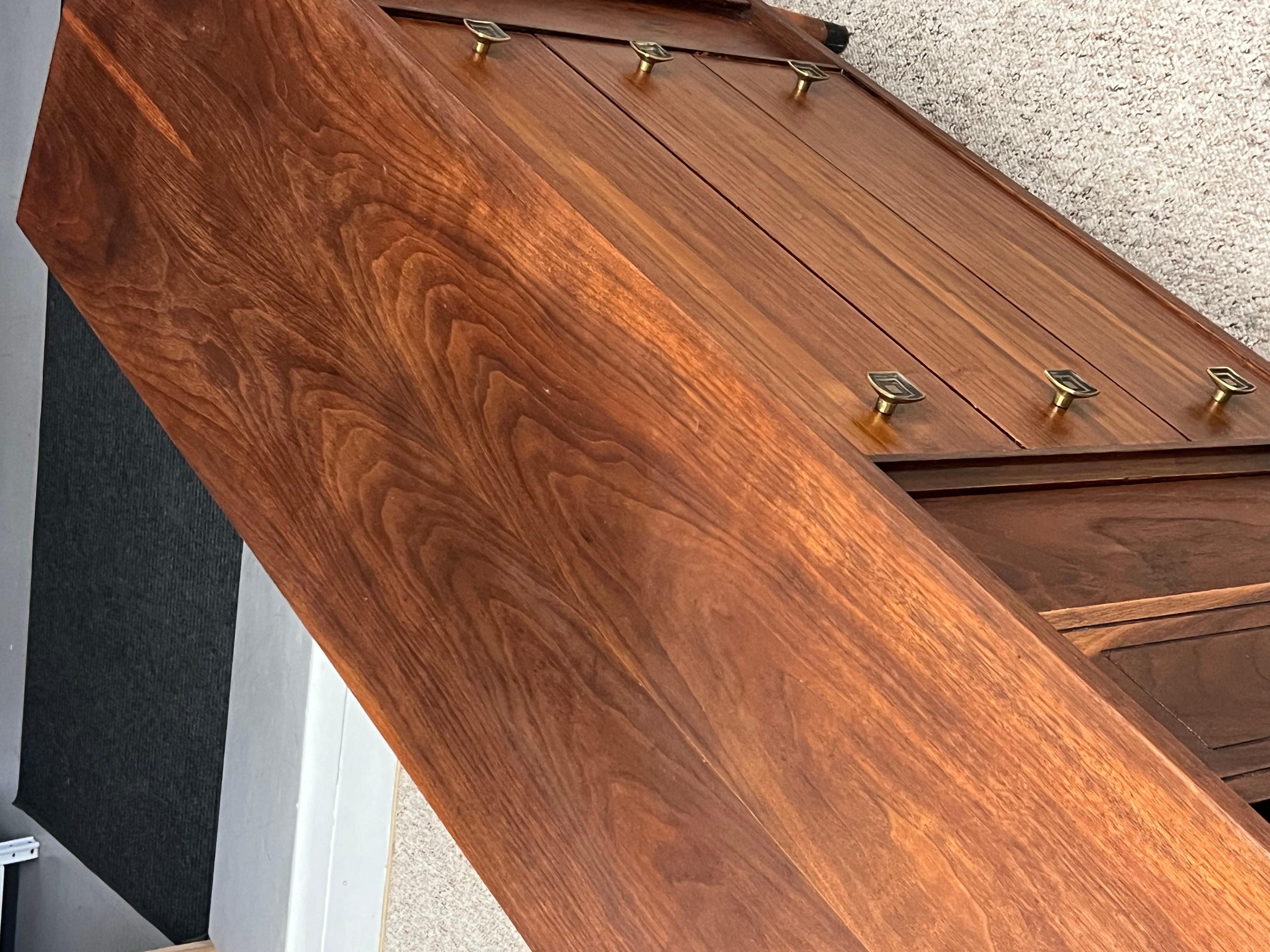 Wood Vintage MCM walnut wood credenza Buffet 3 drawers with Milled metallic Knobs For Sale
