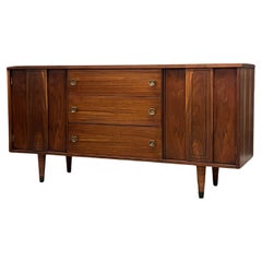 Vintage MCM walnut wood credenza Buffet 3 drawers with Milled metallic Knobs