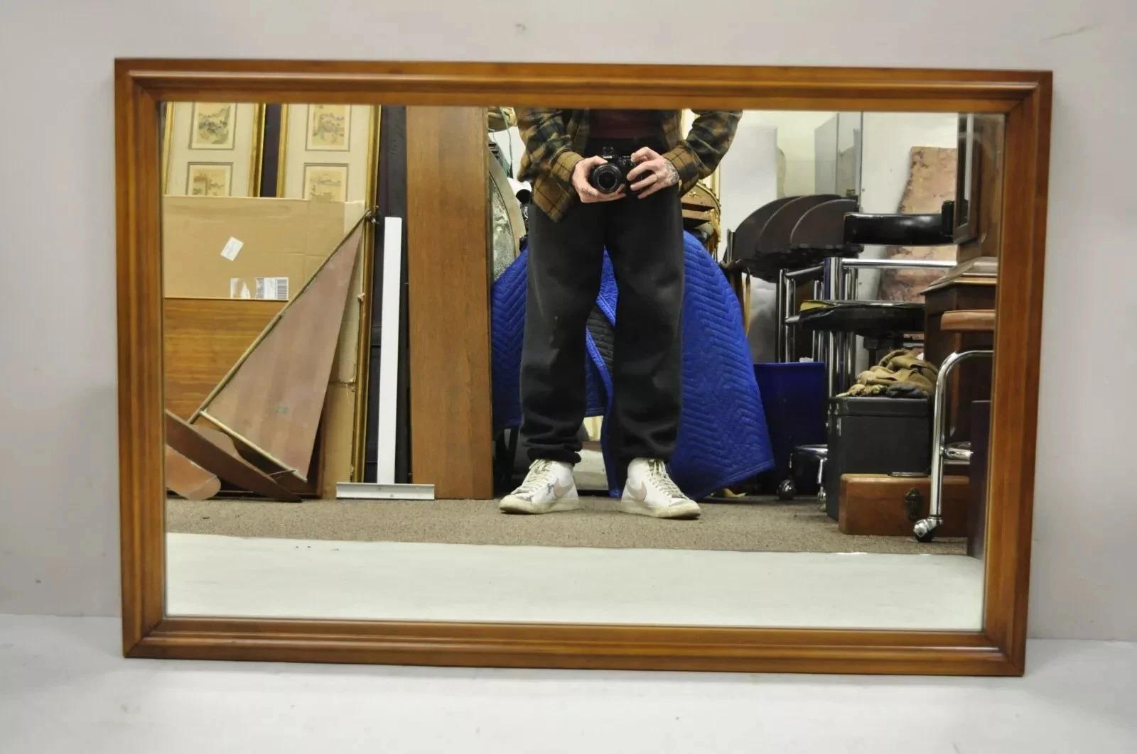 Verre Vintage Mid Century Modern Walnut Wooden Frame 27 x 41 Modernist Wall Mirror en vente