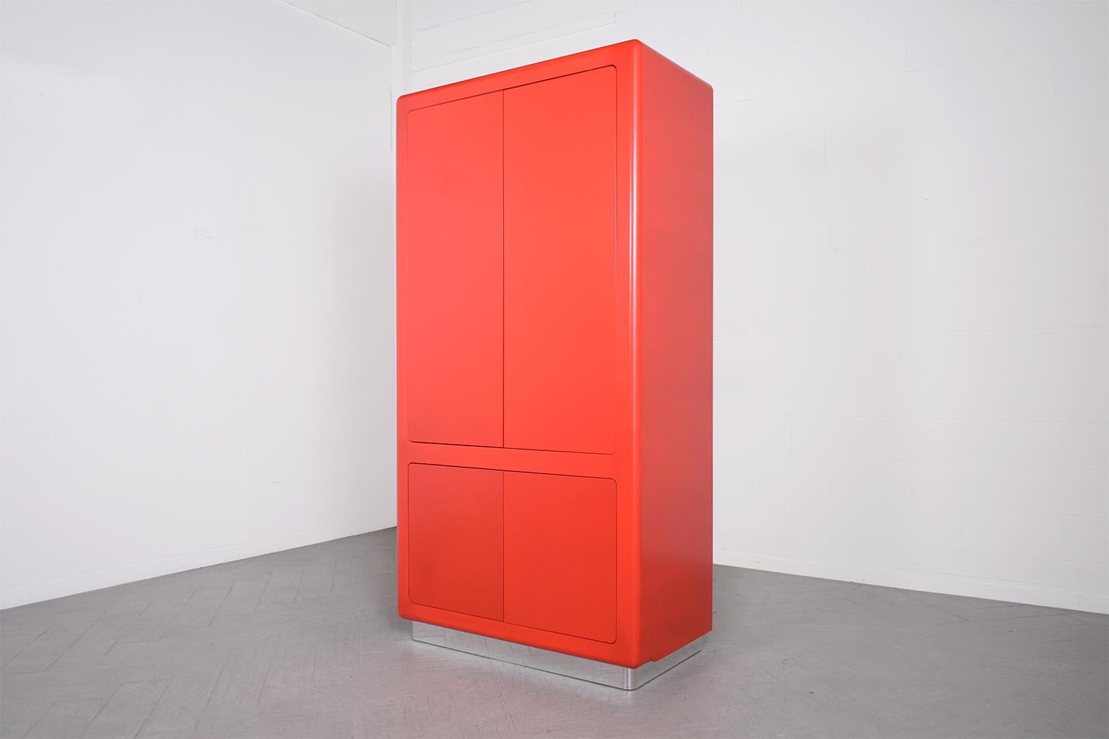 1980s Mid-Century Modern Red Lacquered Armoire: Vintage Charm Meets Function 3