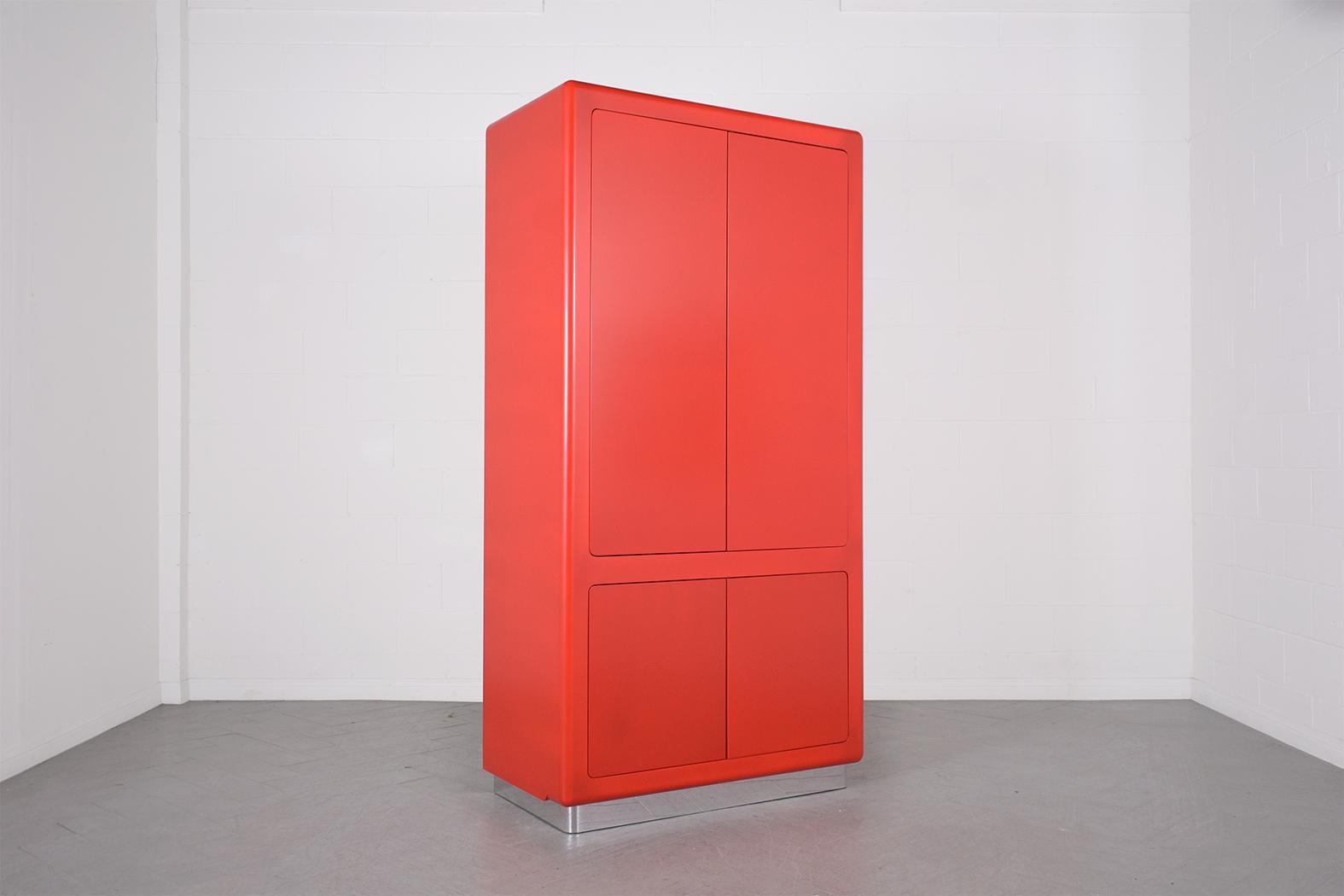 1980s Mid-Century Modern Red Lacquered Armoire: Vintage Charm Meets Function 5