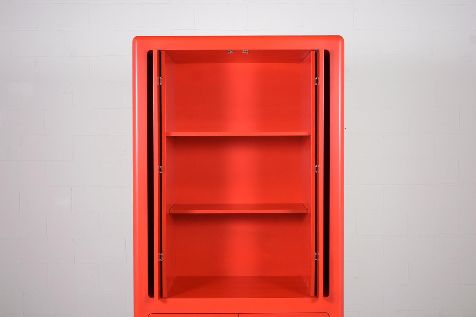 American 1980s Mid-Century Modern Red Lacquered Armoire: Vintage Charm Meets Function