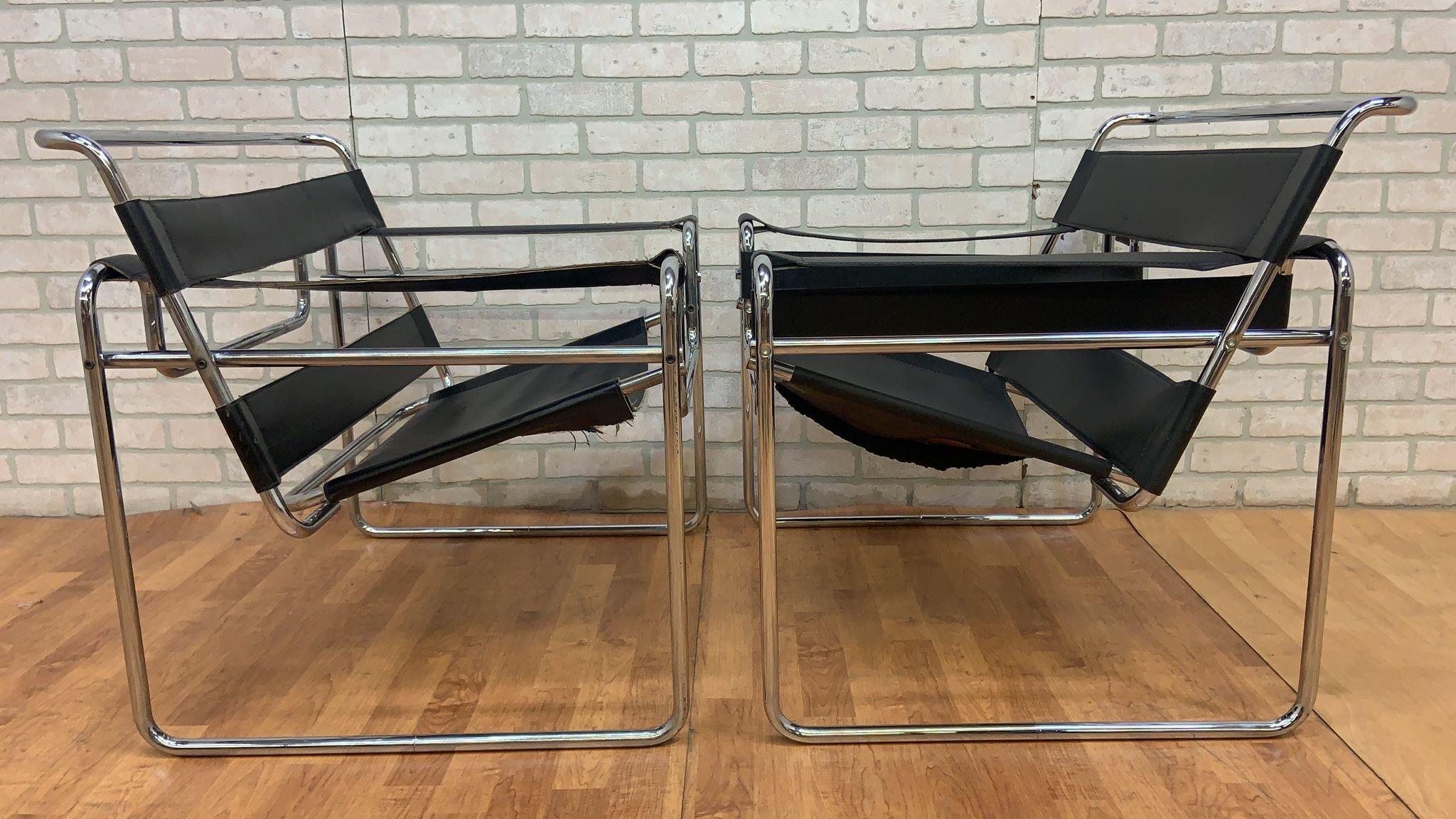 20th Century Vintage Mid Century Modern Wassily Armchair Attributed to Marcel Breuer - Pair  For Sale