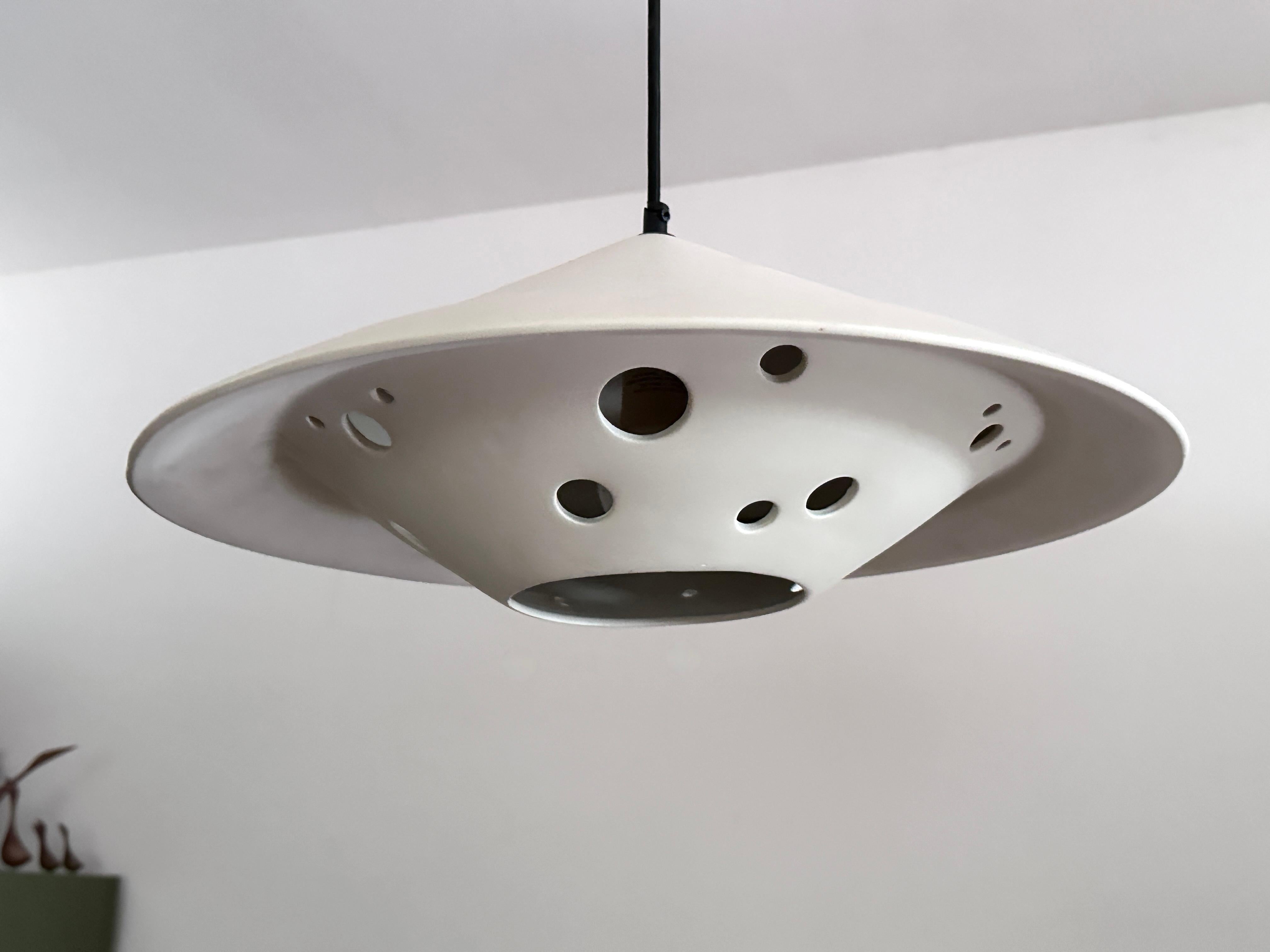 Vintage Mid Century Modern White Ceramic Space Age UFO Saucer Pendant Lamp 1970s For Sale 3