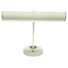 Vintage Mid Century Modern White Enamel Metal Arch Desk Lamp w/ Chrome Accents