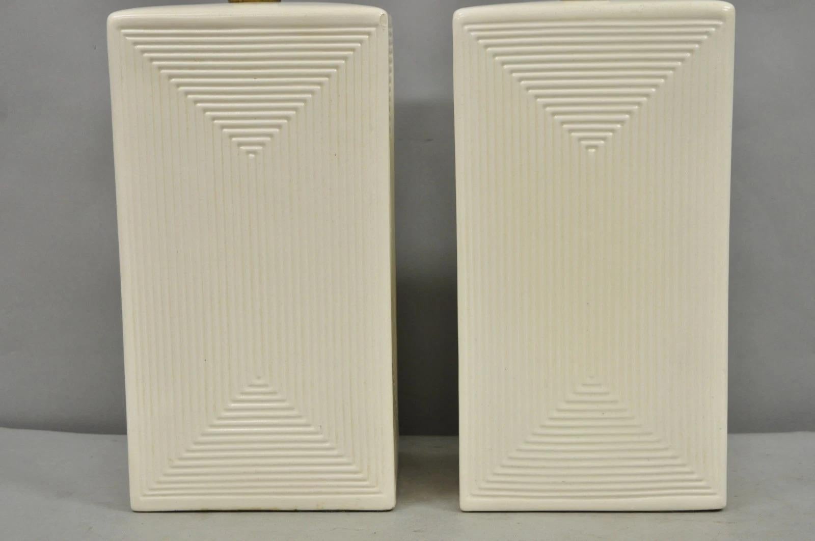 Mid-Century Modern Vintage Mid Century Modern White Geometric Ceramic Cubist Table Lamps - a Pair For Sale
