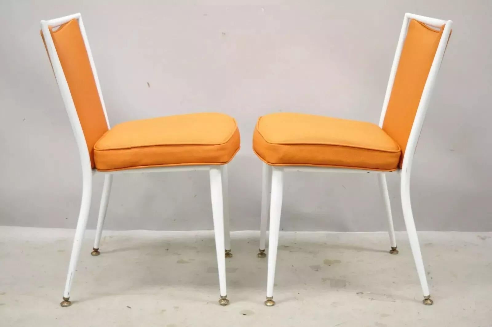 Vintage Mid Century Modern White Steel Metal Orange Dining Side Chairs - a Pair For Sale 4