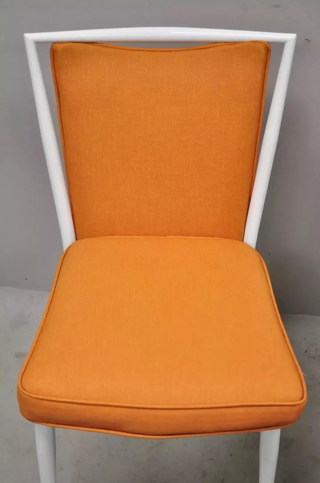 Unknown Vintage Mid Century Modern White Steel Metal Orange Dining Side Chairs - a Pair For Sale