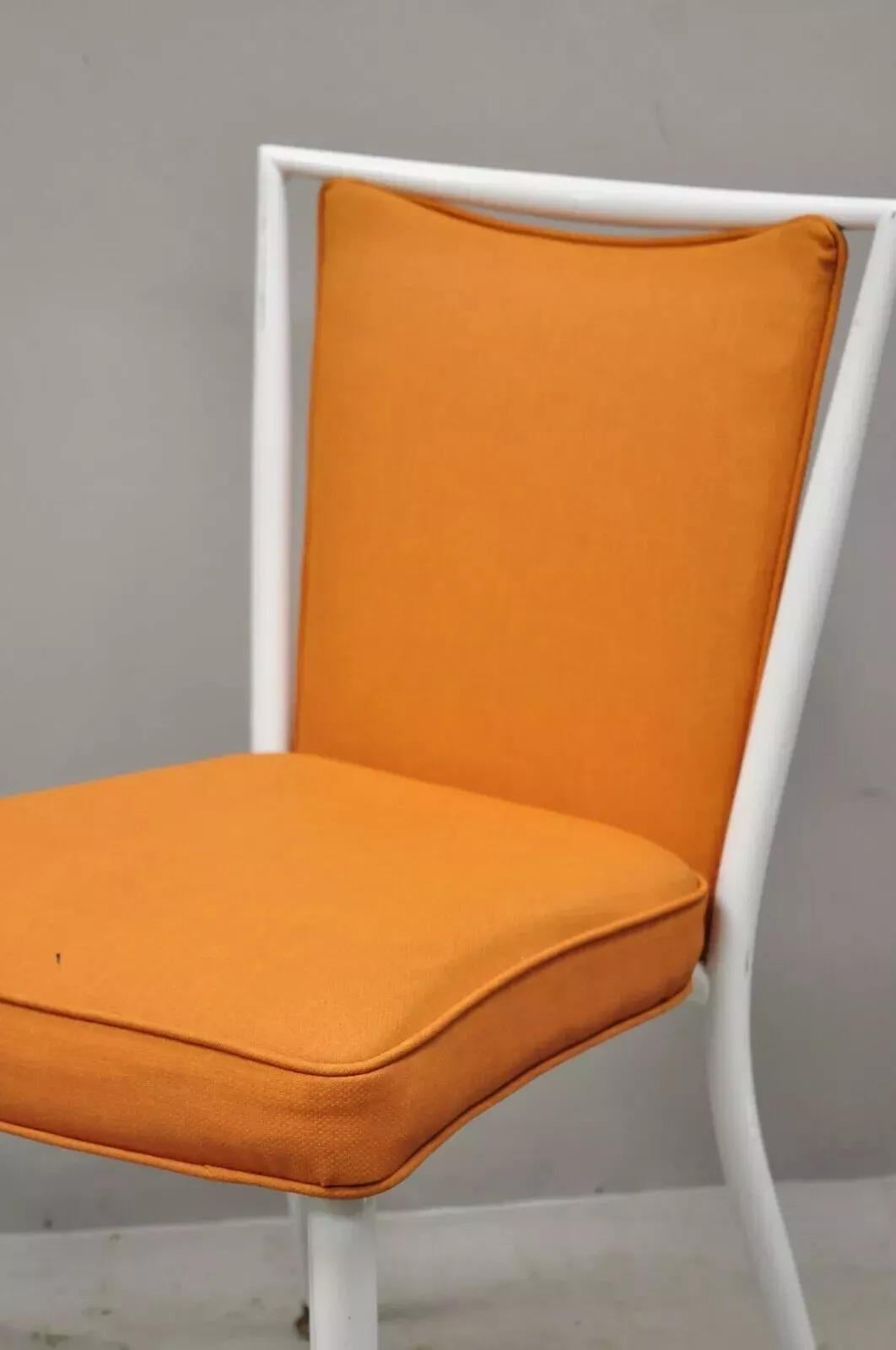 20th Century Vintage Mid Century Modern White Steel Metal Orange Dining Side Chairs - a Pair For Sale