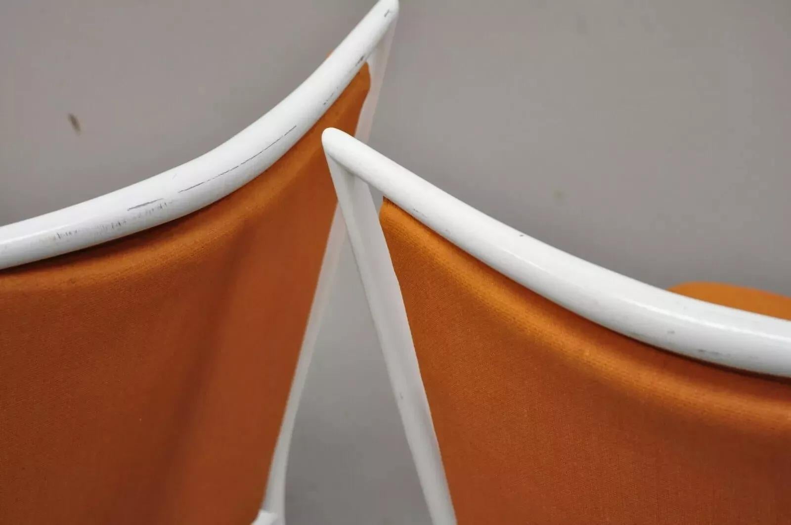 Vintage Mid Century Modern White Steel Metal Orange Dining Side Chairs - a Pair For Sale 3