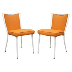 Vintage Mid Century Modern White Steel Metal Orange Dining Side Chairs - a Pair