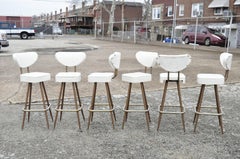 Vintage Mid-Century Modern White Vinyl Swivel Seat Bar Stools, Set of 6
