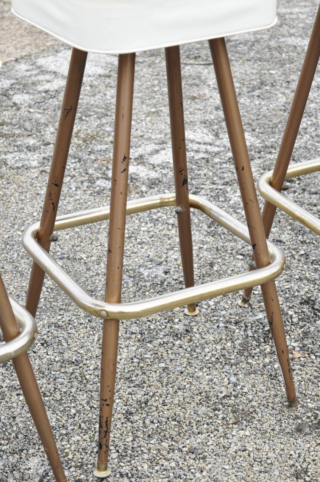 20th Century Vintage Mid-Century Modern White Vinyl Swivel Seat Bar Stools, Set of 6