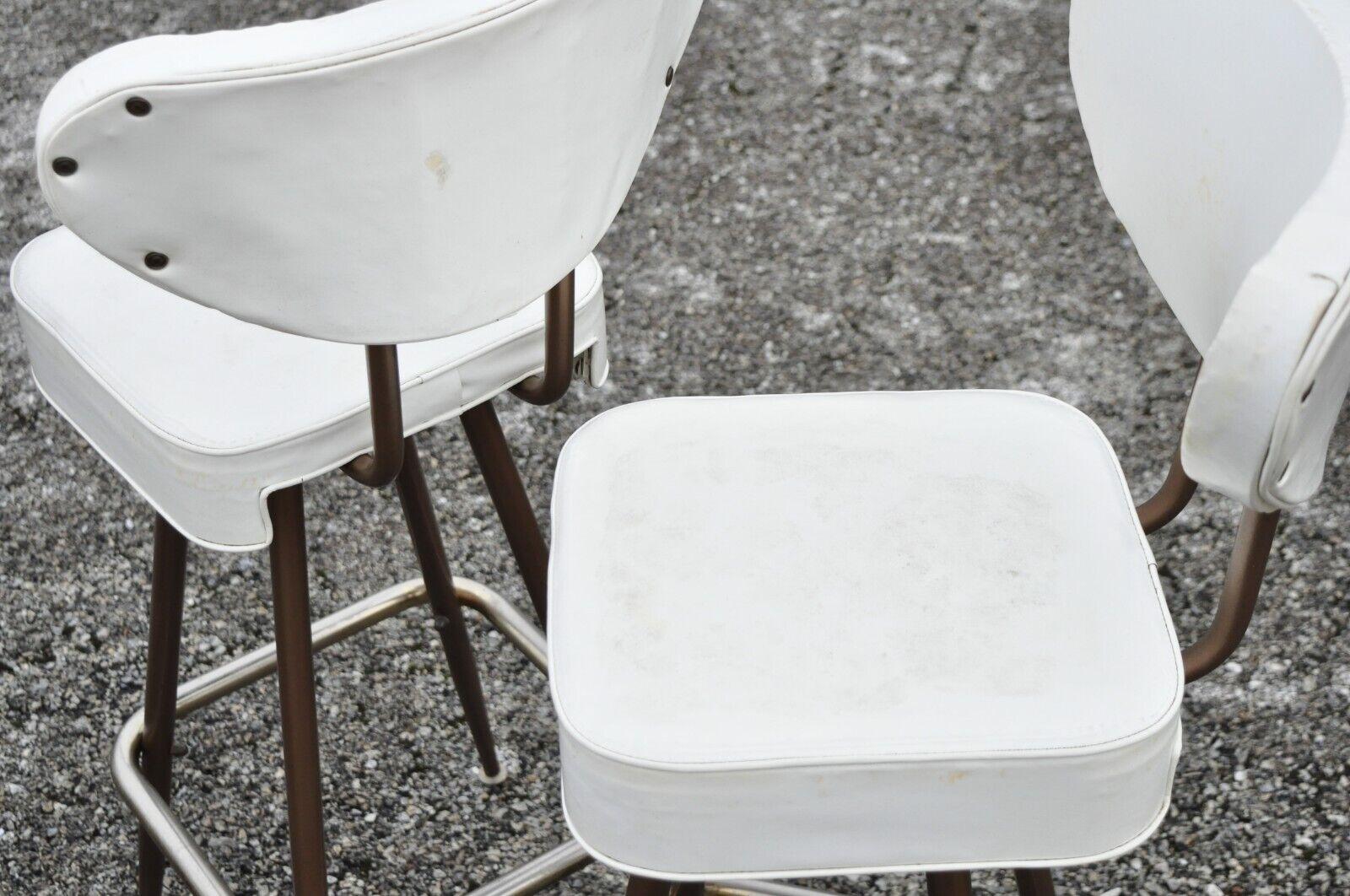 Vintage Mid-Century Modern White Vinyl Swivel Seat Bar Stools, Set of 6 4