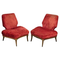 Vintage Mid Century Modern Wide Seat Slipper Lounge Chair by Daniel Jones - Pair