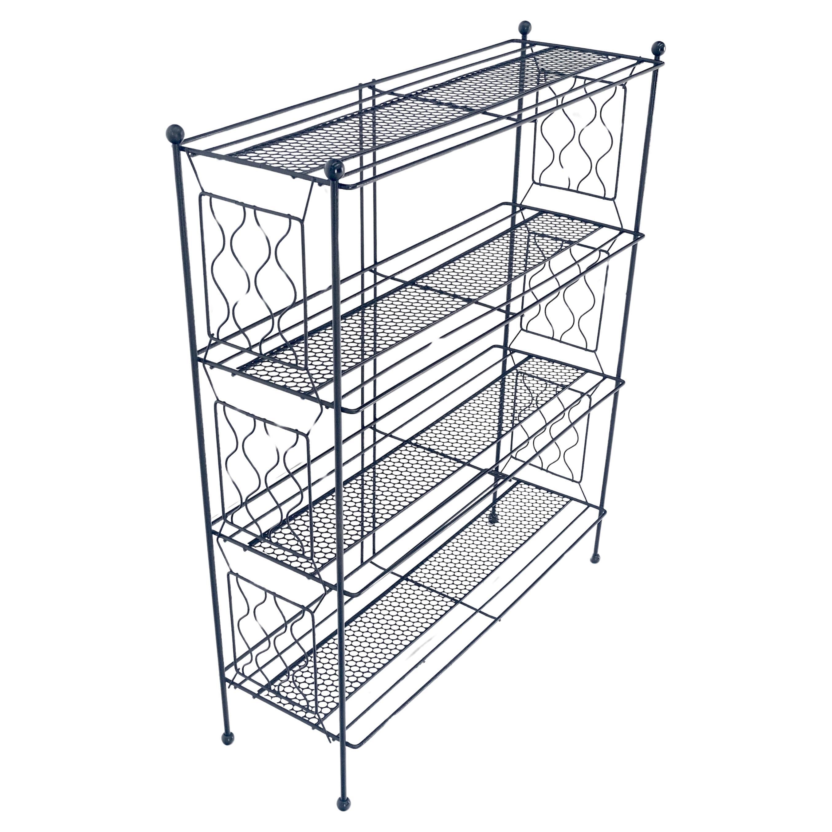 Scaffale a cremagliera in filo d'acciaio Vintage Mid Century Modern Ball Finials Tony Paul MINT!