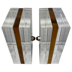 Vintage Mid-Century Modern Wood and Lucite Bookends by Herb Ritts