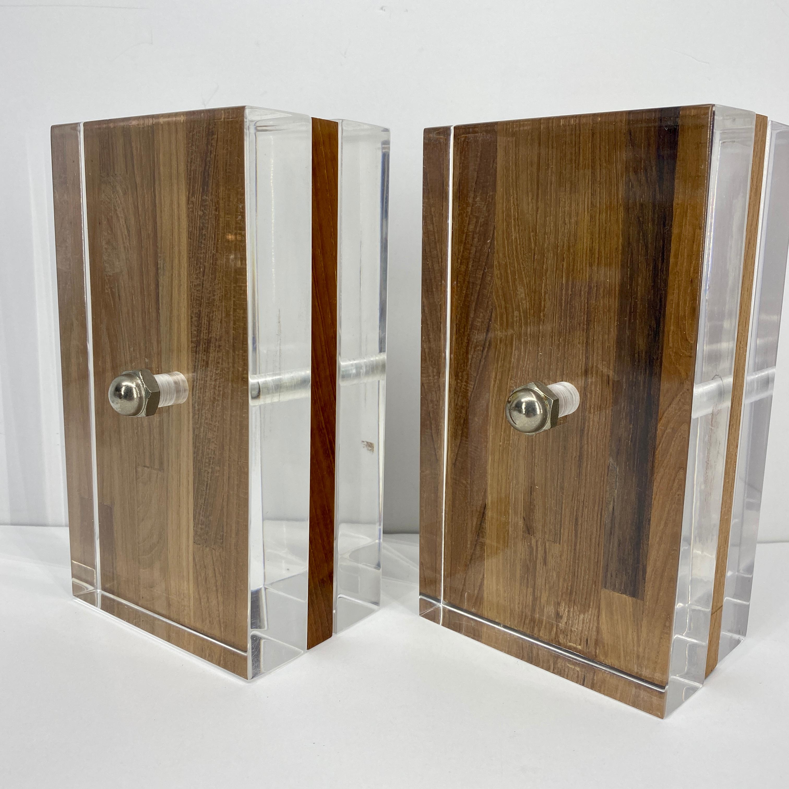 Vintage Mid-Century Modern Wood and Lucite Bookends by Herb Ritts In Good Condition In Haddonfield, NJ