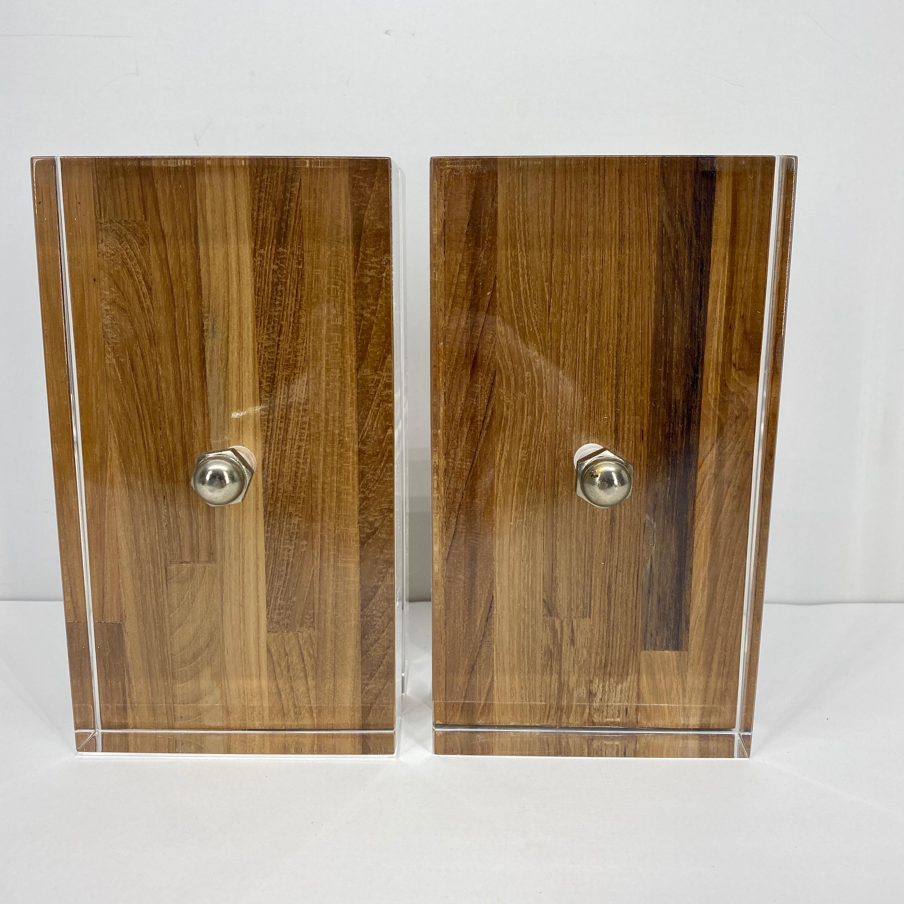 20th Century Vintage Mid-Century Modern Wood and Lucite Bookends by Herb Ritts