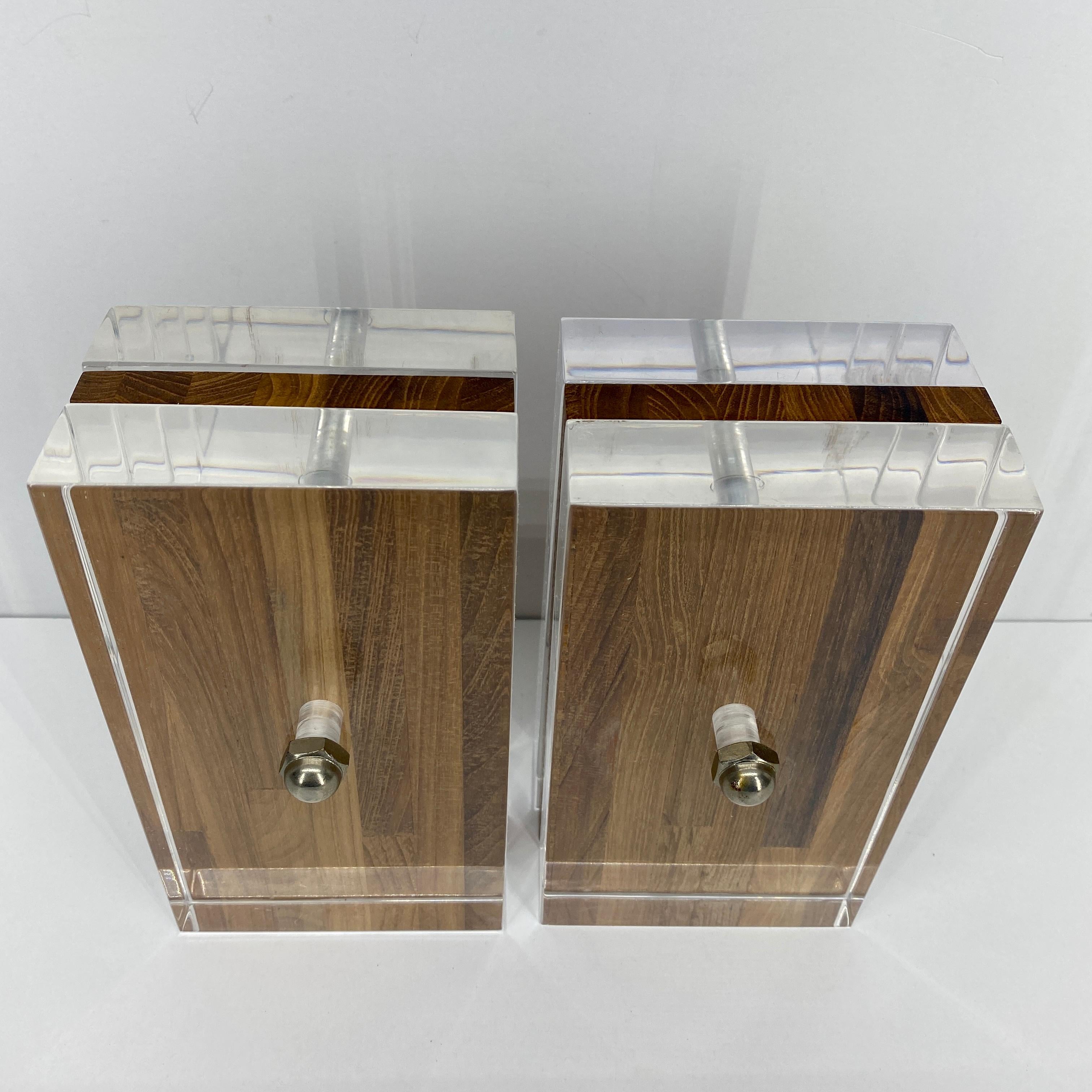 Vintage Mid-Century Modern Wood and Lucite Bookends by Herb Ritts 1