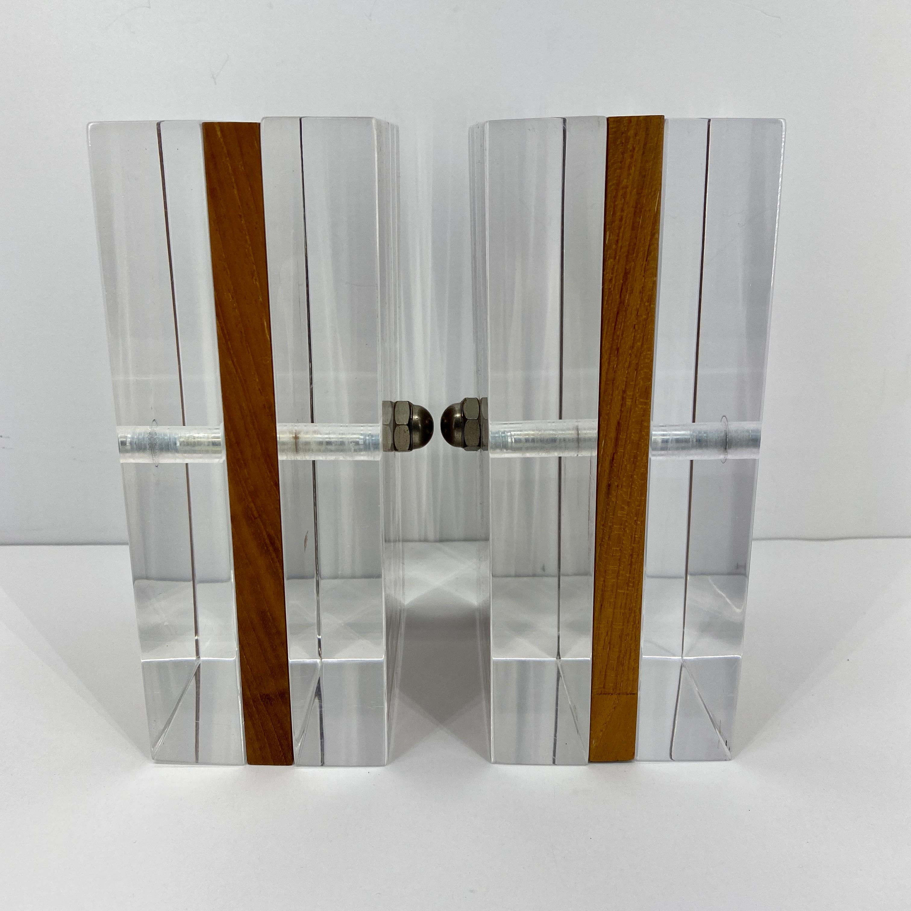 Vintage Mid-Century Modern Wood and Lucite Bookends by Herb Ritts 2