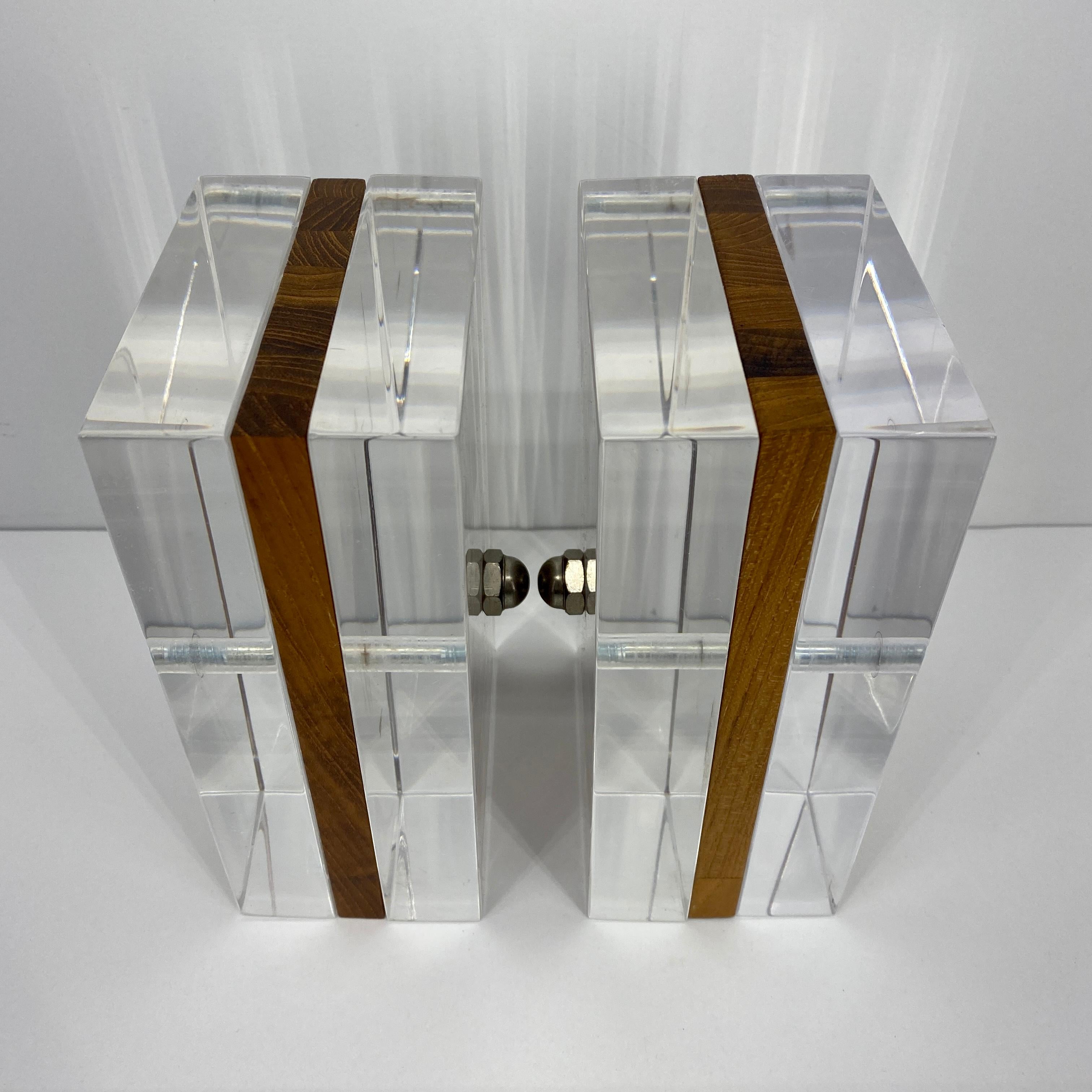 Vintage Mid-Century Modern Wood and Lucite Bookends by Herb Ritts 3