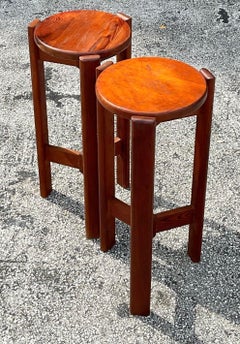 Vintage Mid-Century Modern Wood Barstools - Set of 2