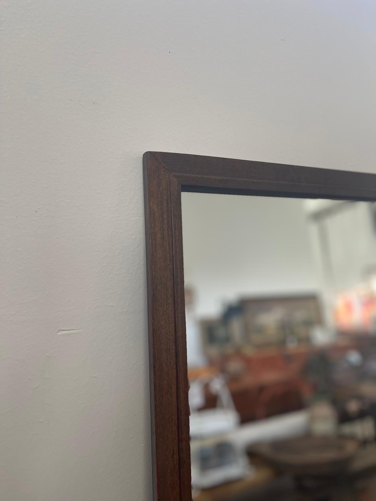 Vintage Mid Century Modern Wood Framed Wall Mirror. In Good Condition For Sale In Seattle, WA