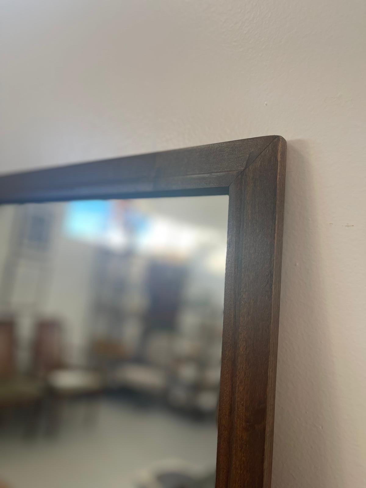 Late 20th Century Vintage Mid Century Modern Wood Framed Wall Mirror. For Sale