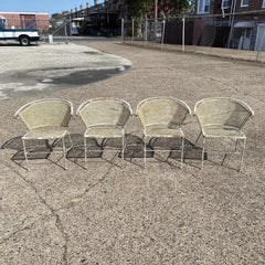 Vintage Mid Century Modern Woodard Style Wrought Iron Garden Patio Dining Set 5p