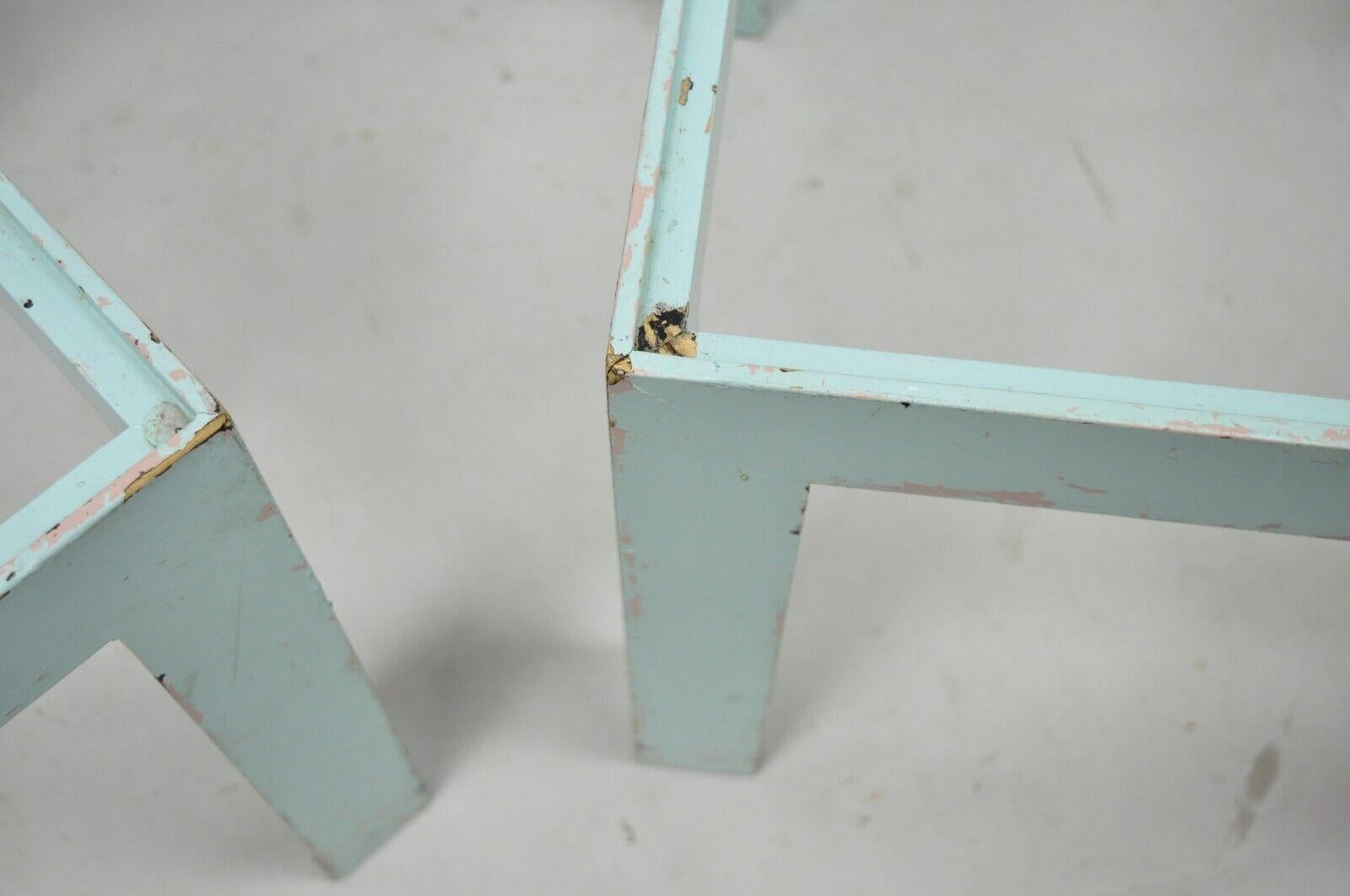 Vintage Mid-Century Modern Wooden Low Side End Table Blue Paint, a Pair For Sale 2