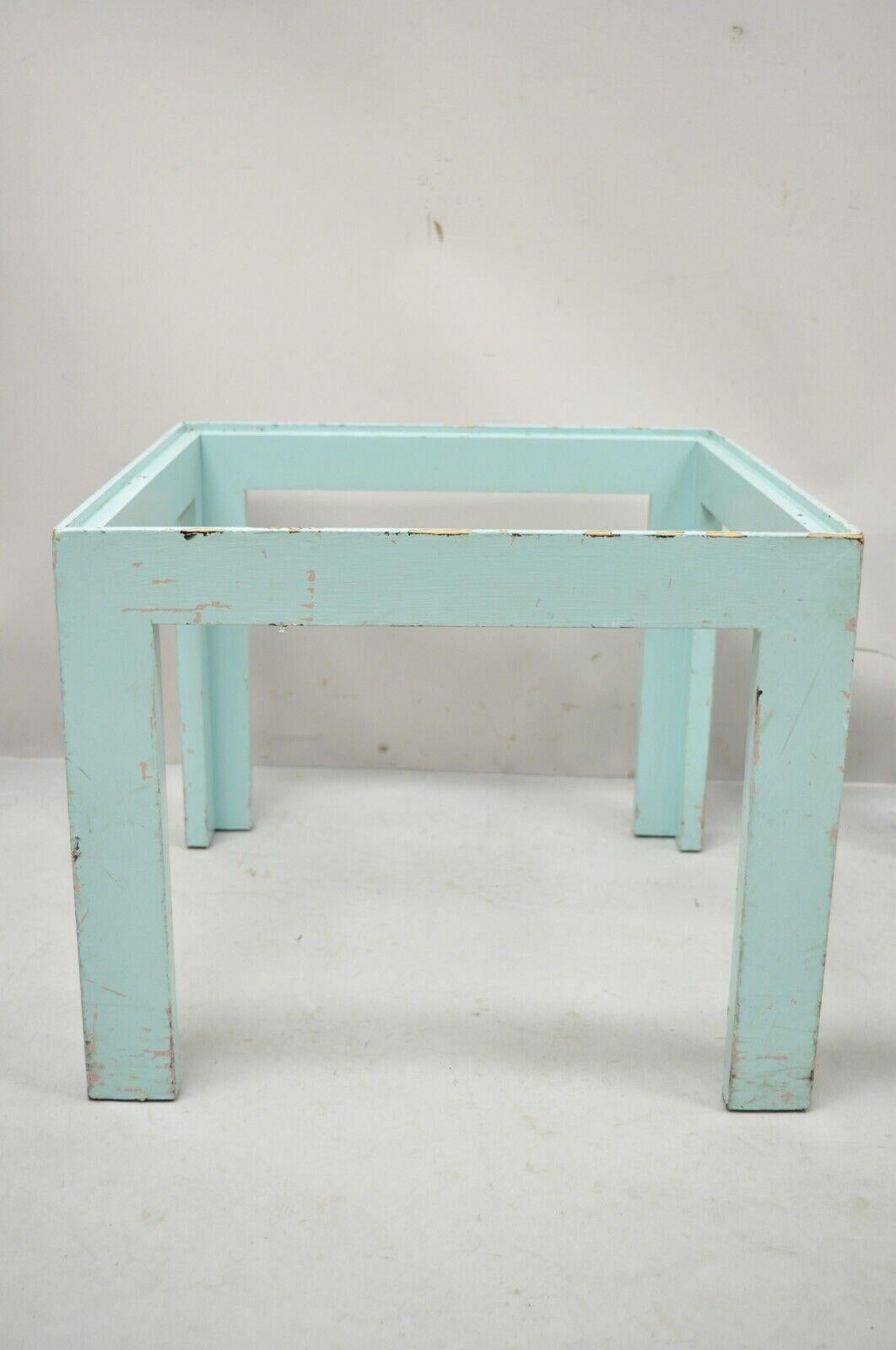Vintage Mid-Century Modern Wooden Low Side End Table Blue Paint, a Pair For Sale 3