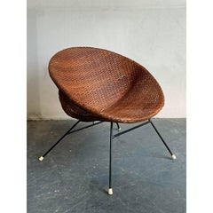 Vintage Mid-Century Modern Woven Rattan Hoop Chair