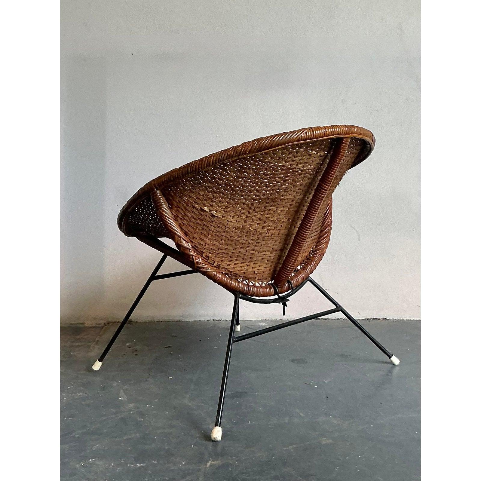 Vintage Mid-Century Modern Geflochtene Rattan Hoop Stuhl im Angebot 2