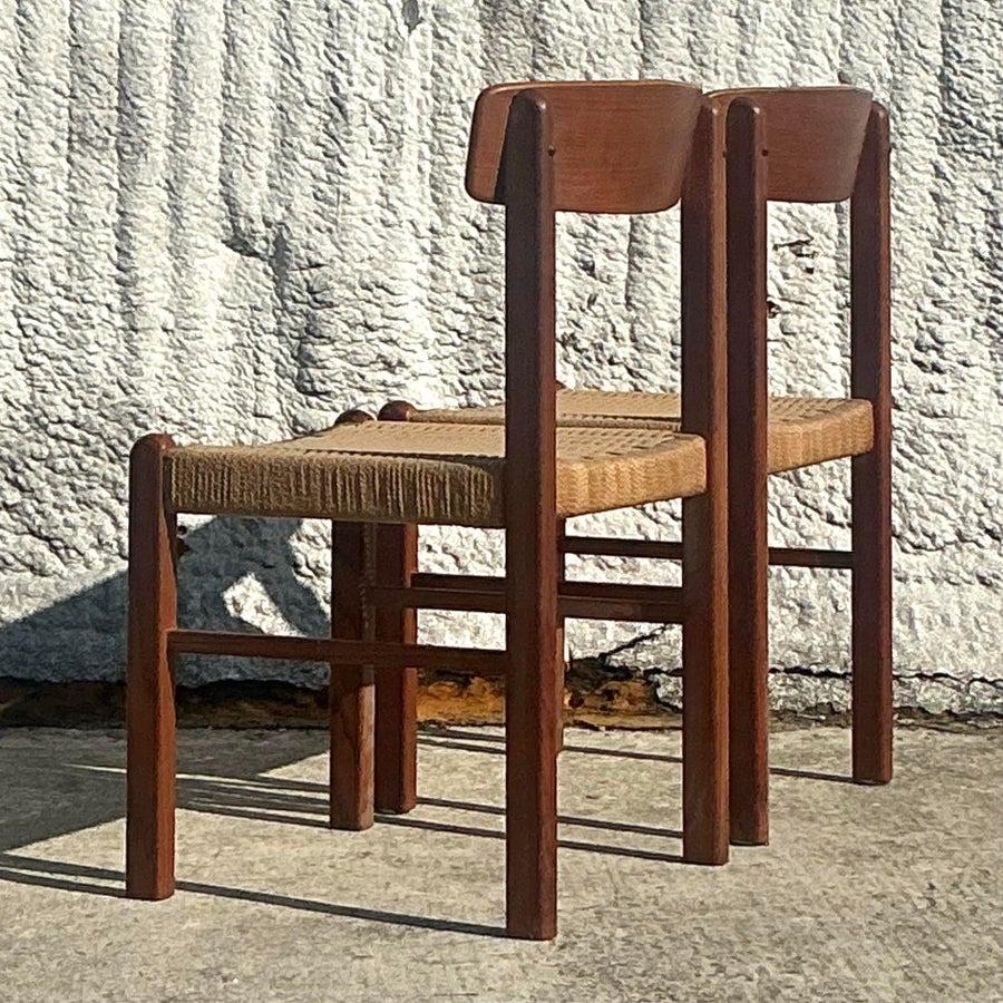 Danish Vintage Mid-Century Modern Woven Rope Dining Chairs - Set of 2 For Sale