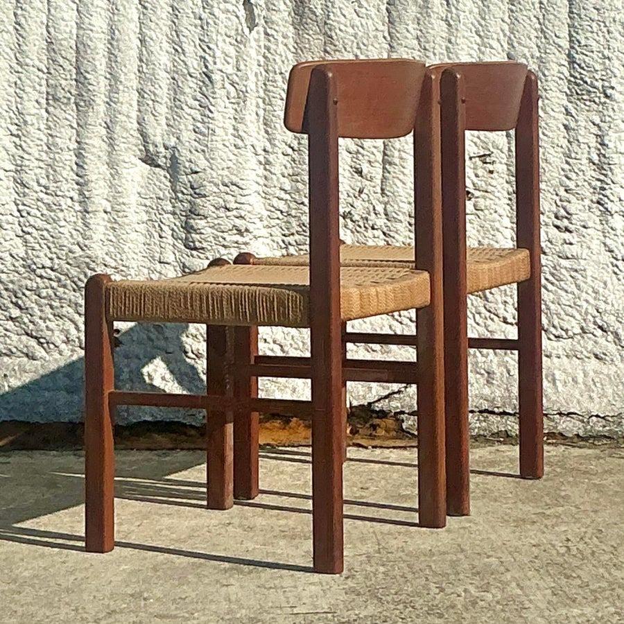 20th Century Vintage Mid-Century Modern Woven Rope Dining Chairs - Set of 2 For Sale