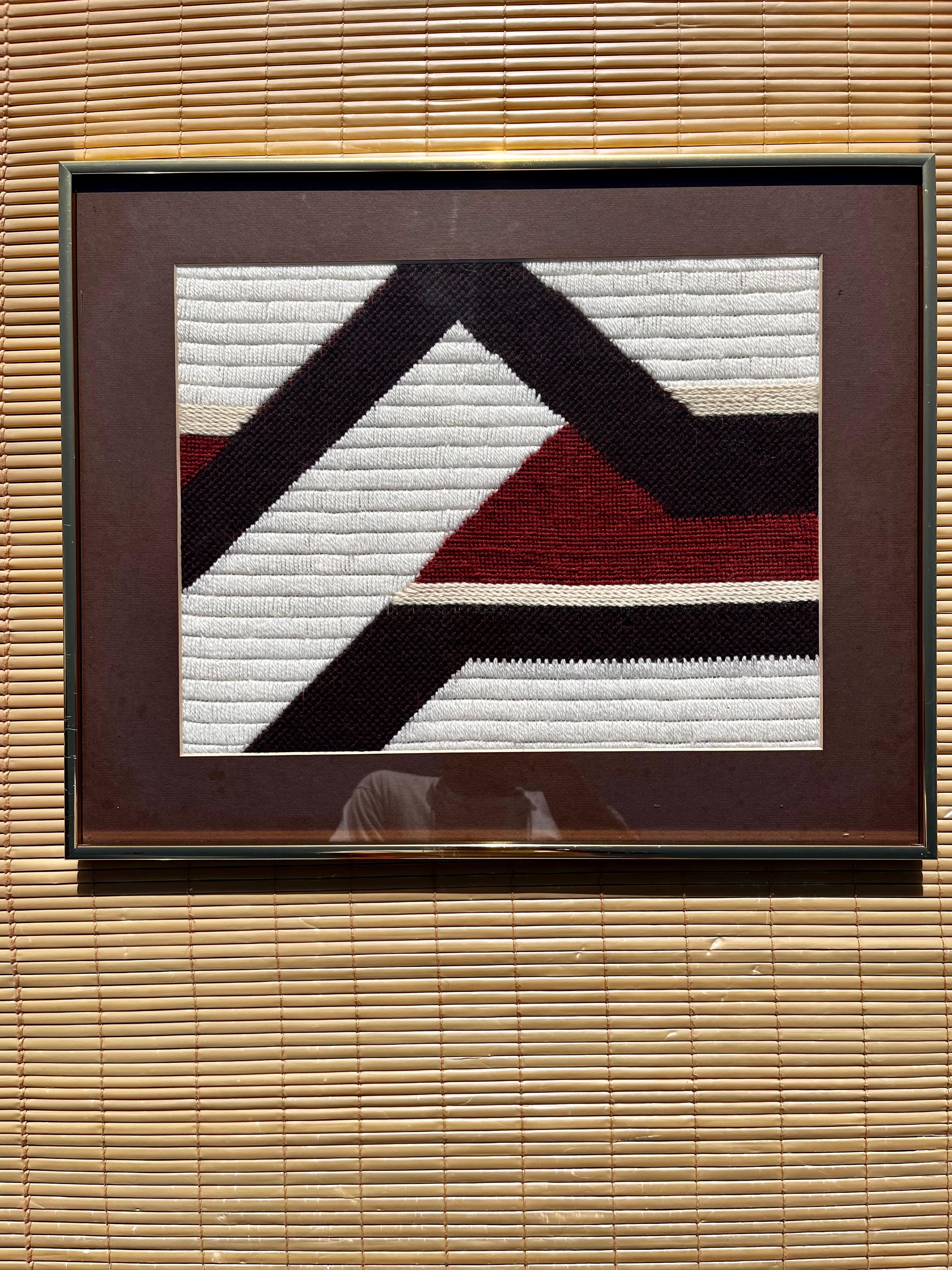 American Vintage Mid-Century Modern Woven Textile Framed Abstract Wall Art, circa 1970s  For Sale