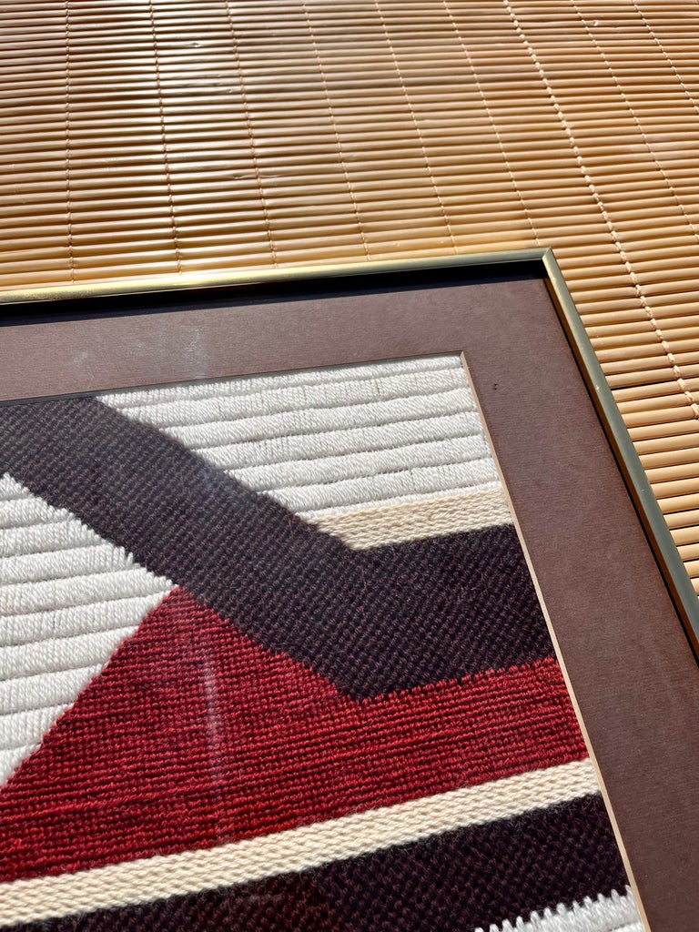 Vintage MidCentury Modern Woven Textile Framed Abstract Wall Art