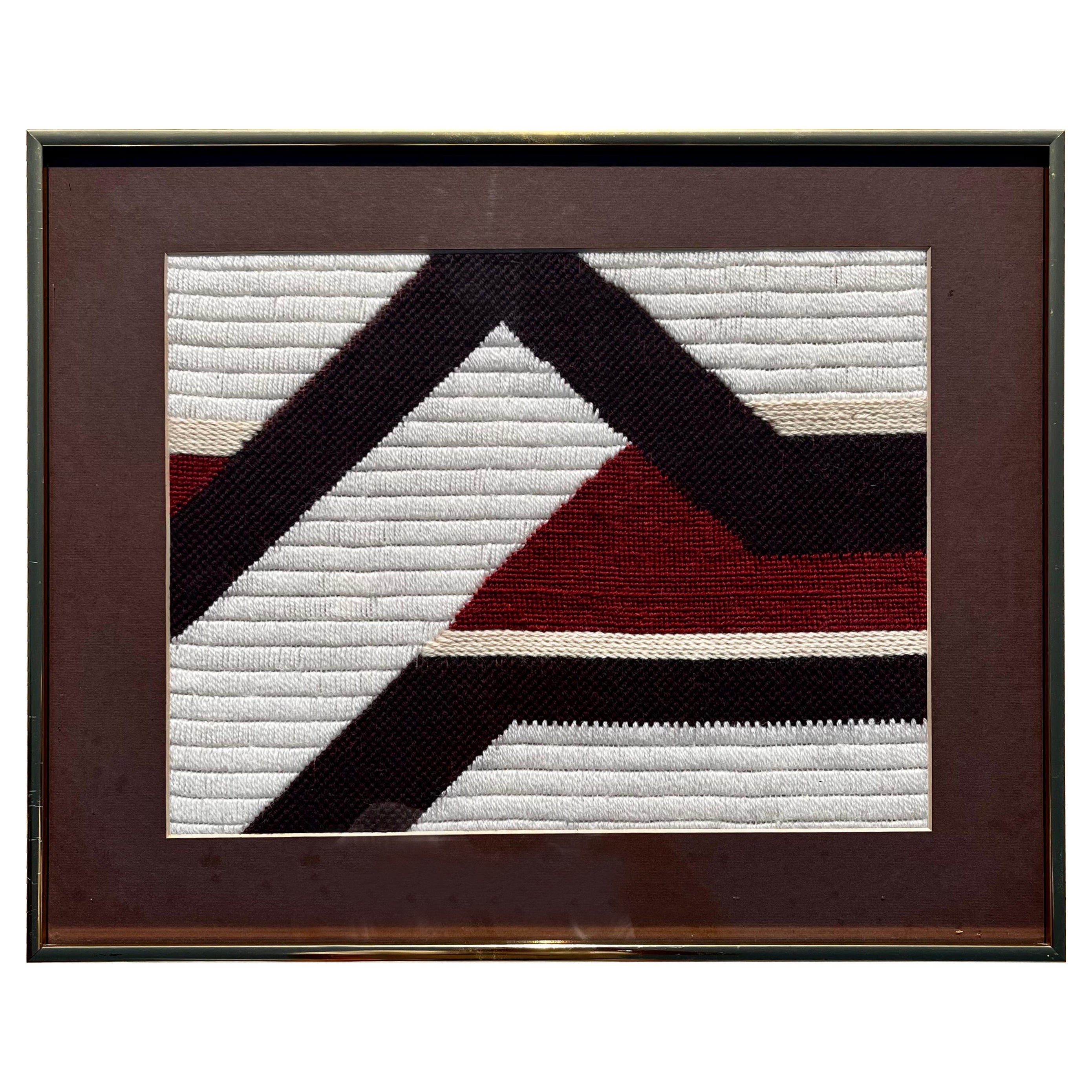 Vintage Mid-Century Modern Woven Textile Framed Abstract Wall Art, circa 1970s