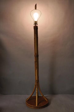 Vintage Mid Century Modern Wrapped Wooden Bamboo Tiki Room Pole Floor Lamp