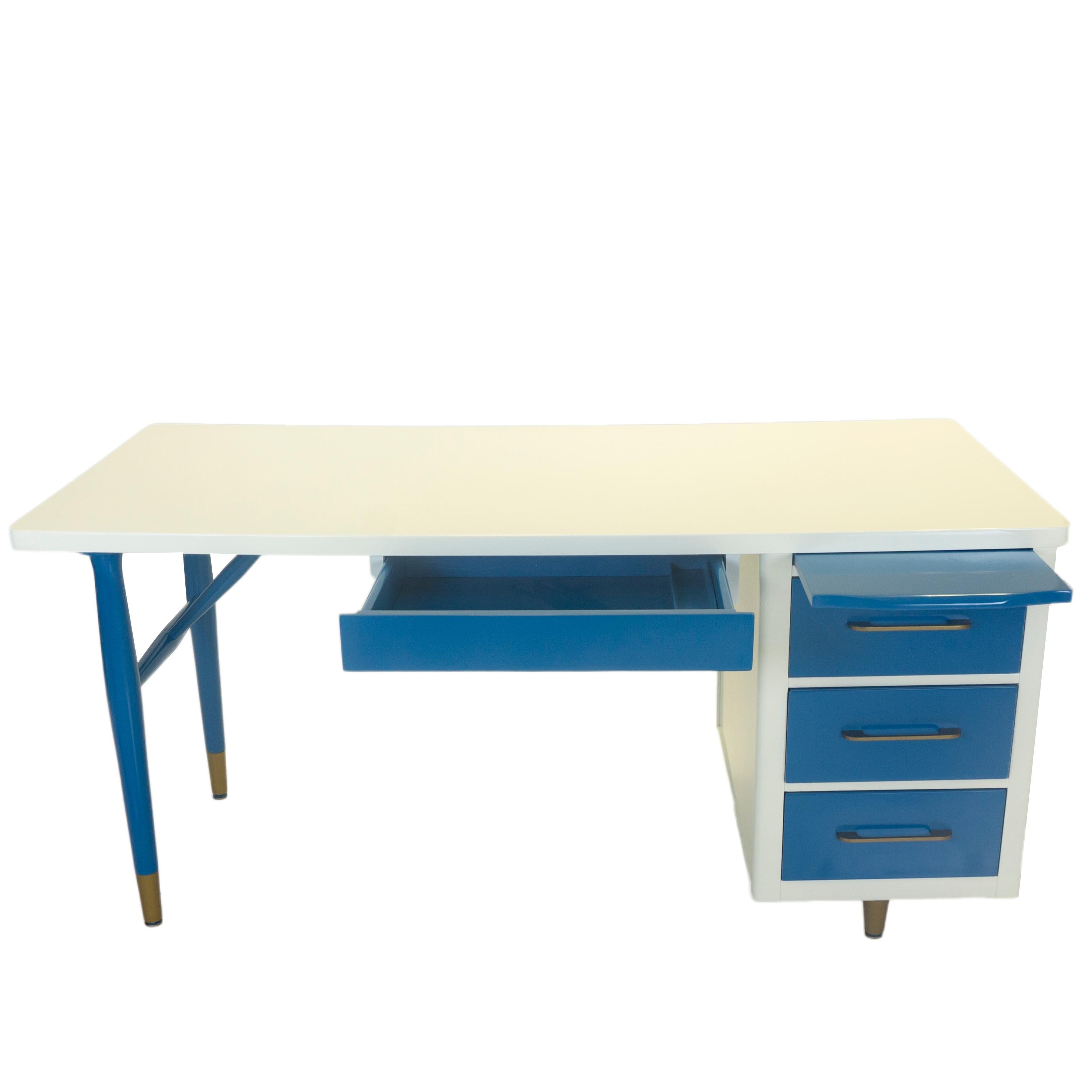 Painted Vintage Mid-Century Modern Writing Desk For Sale