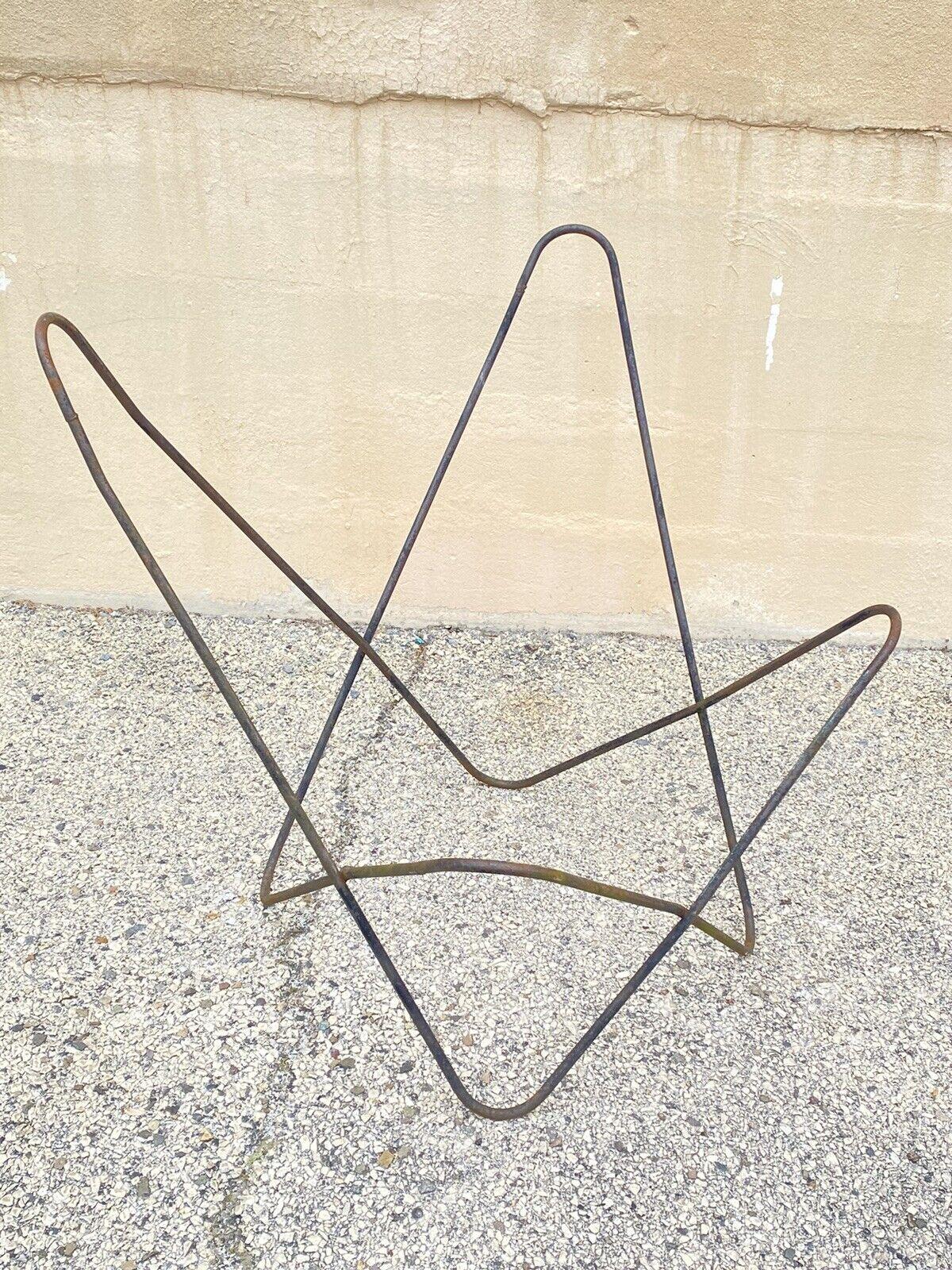 Vintage Mid Century Modern Wrought Iron Butterfly Sling Lounge Chair Frame (no seat). Circa Mid 20th Century. Measurements: 32