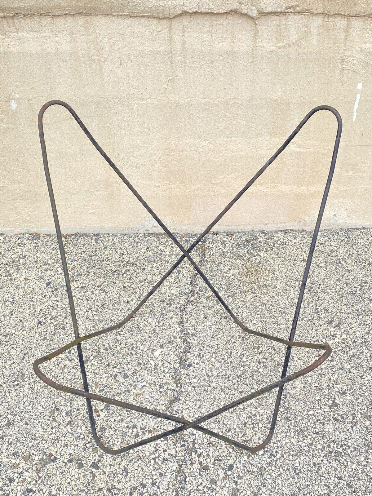 Vintage Mid Century Modern Wrought Iron Butterfly Sling Lounge Chair Frame 1