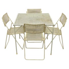 Vintage Mid Century Modern Wrought Iron Folding Card Game Table Set - 5 Pcs
