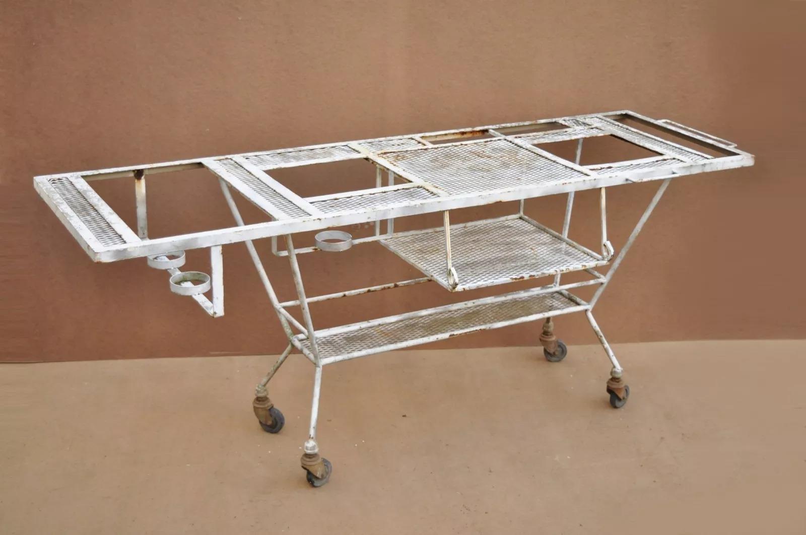 Mid-Century Modern Vintage Mid Century Modern Wrought Iron Metal Mesh Rolling Bar Cart Table