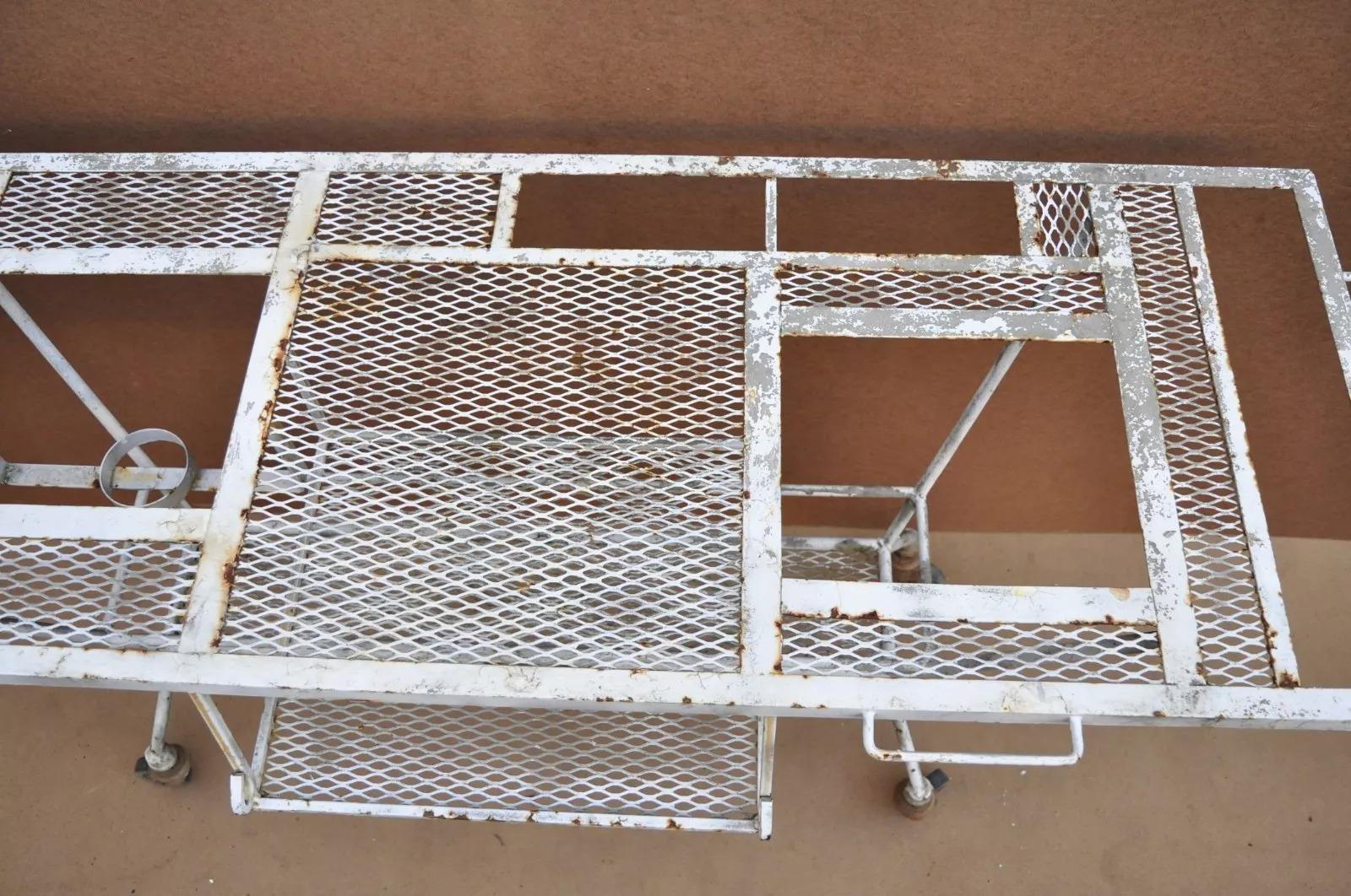 Vintage Mid Century Modern Wrought Iron Metal Mesh Rolling Bar Cart Table 2